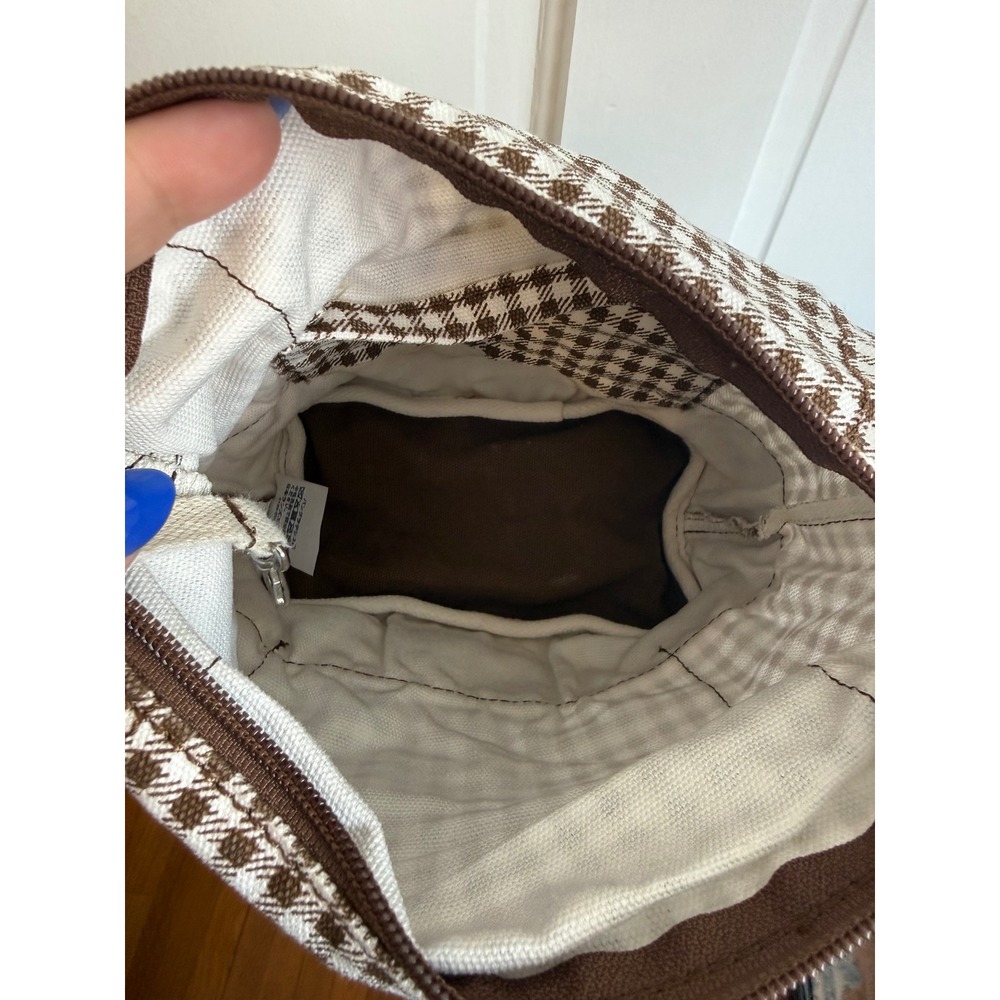 Lands End Brown Gingham Check Canvas Crossbody Bag - Picture 6 of 7